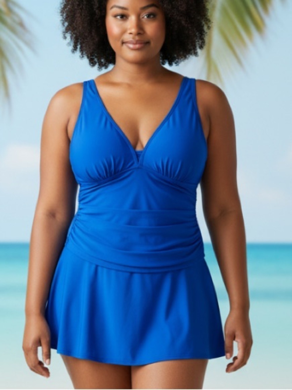 Lands' End One Piece Skirted Swimsuit in Cerulean Blue Size 20W